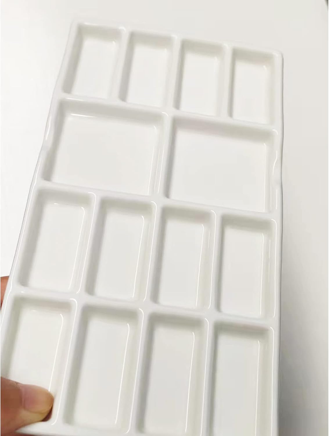 14 Wells Ceramic Artist Paint Palette - 8 Inch Porcelain Watercolor Painting Palette Ceramic Mixing Tray for Painters