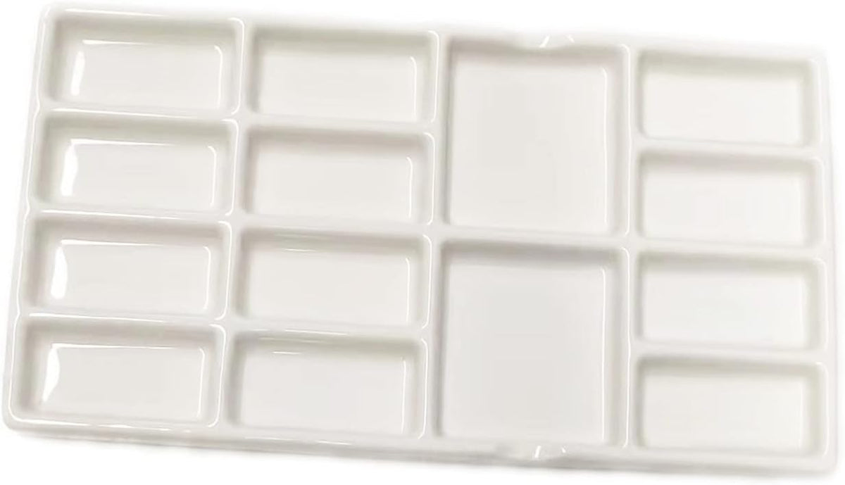 14 Wells Ceramic Artist Paint Palette - 8 Inch Porcelain Watercolor Painting Palette Ceramic Mixing Tray for Painters