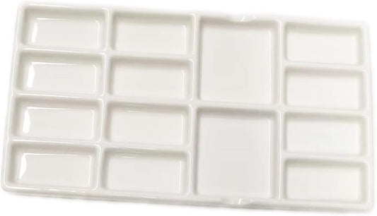 14 Wells Ceramic Artist Paint Palette - 8 Inch Porcelain Watercolor Painting Palette Ceramic Mixing Tray for Painters