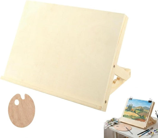 13 x 9 Inches Wooden Tabletop Easels for Painting, 3-Position Adjustable Drawing & Sketching Board with Palette, Art Desktop Easel for Adults, Artists, Beginners & Student