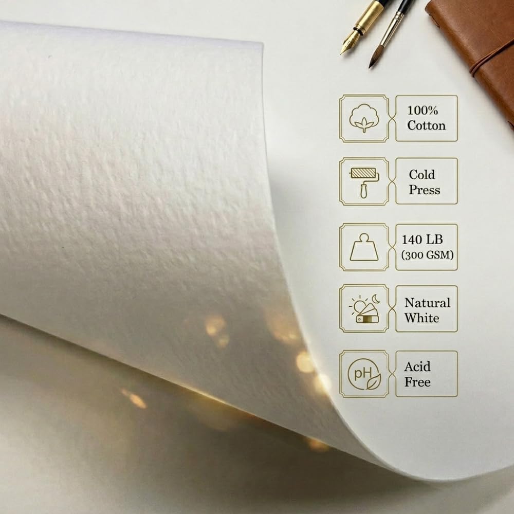 tumuarta Portrait Watercolor Sketchbook, 7.5x5, 140 LB, 300GSM, 100% Cotton Paper, Cold Press, 24 Sheets,48 Pages, Watercolor Journal for Use As Sketch Book and Mixed Media Pad On The Go