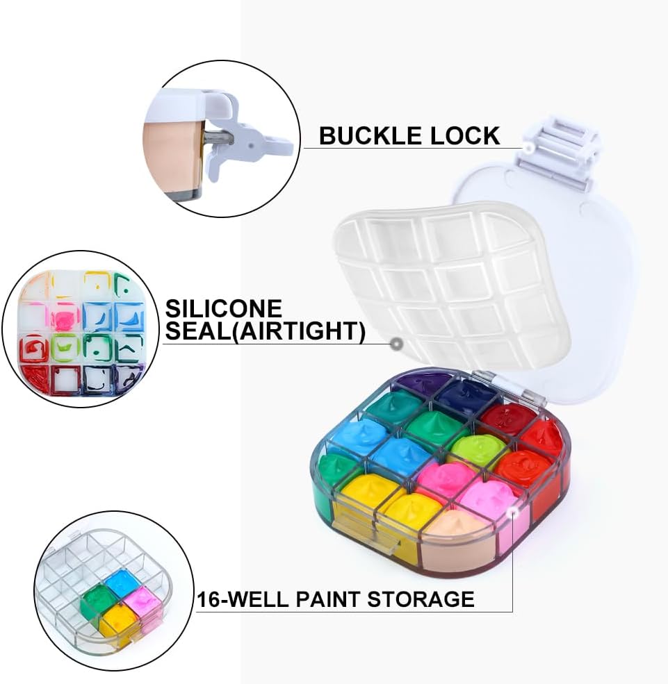 Transon Paint Saver Storage Palette Box 16well Portable Airtight Moisturizing White