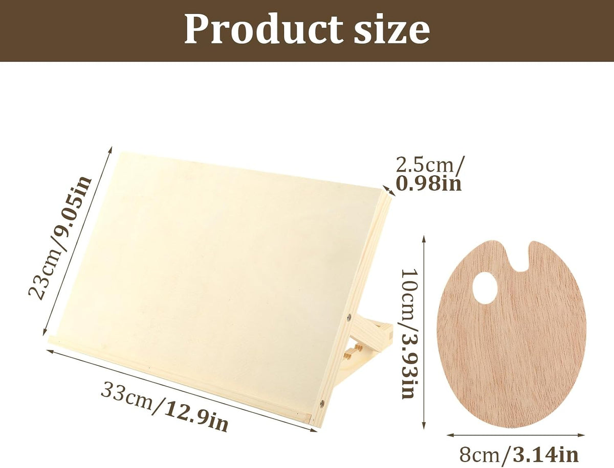 13 x 9 Inches Wooden Tabletop Easels for Painting, 3-Position Adjustable Drawing & Sketching Board with Palette, Art Desktop Easel for Adults, Artists, Beginners & Student
