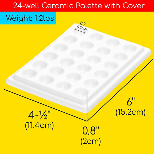 MEEDEN 24-Well Ceramic Watercolor Paint Palette with Cover