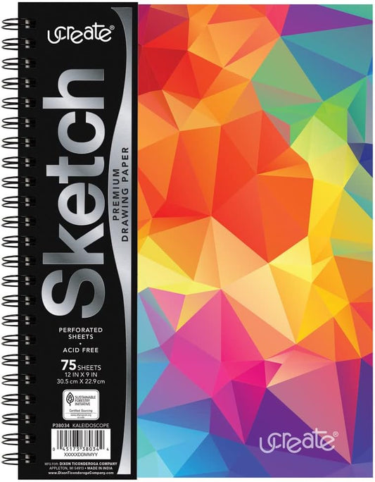 UCreate Fashion Poly Sketch Book, Kaleidoscope, 9'' x 12'', 75 Sheets
