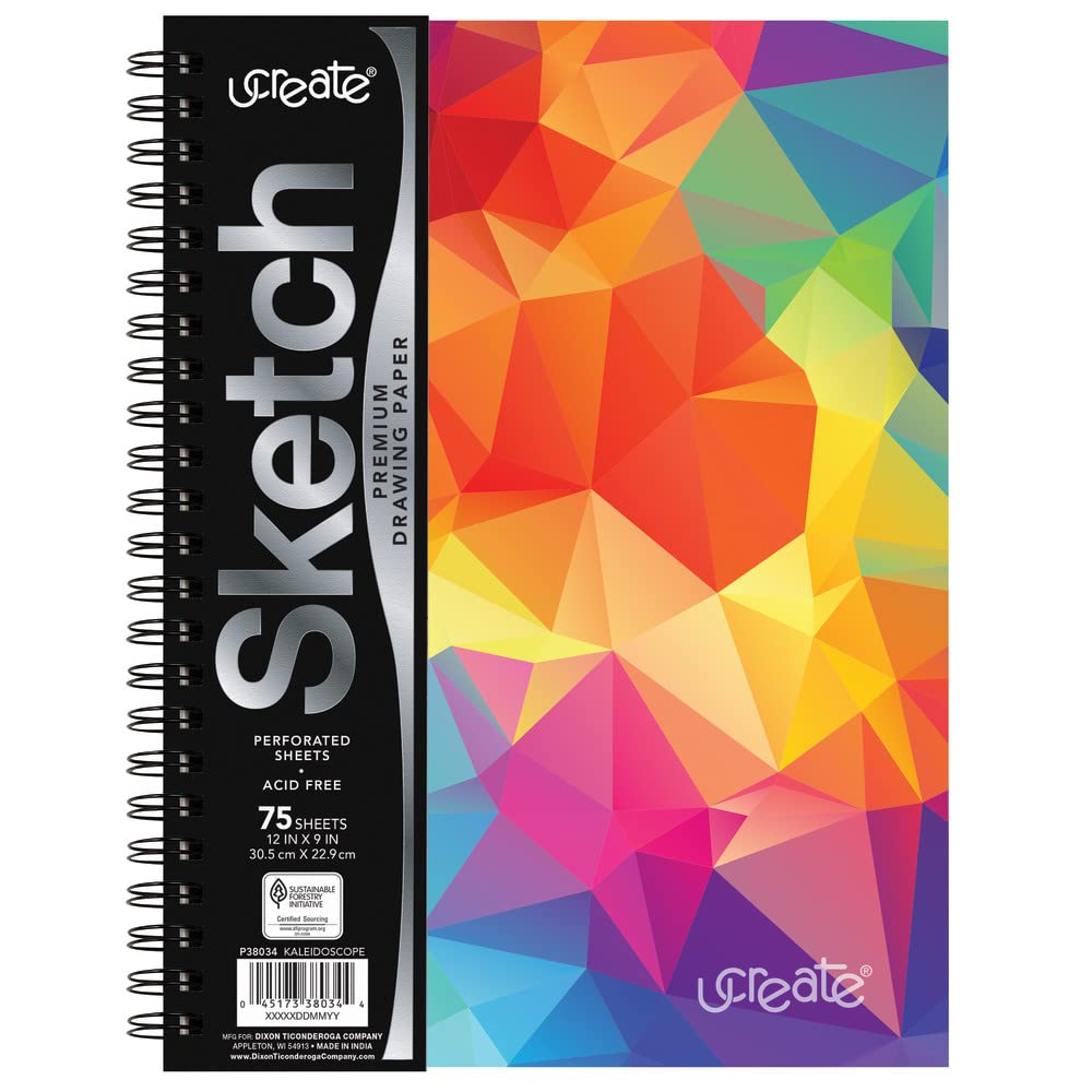 UCreate Fashion Poly Sketch Book, Kaleidoscope, 9'' x 12'', 75 Sheets