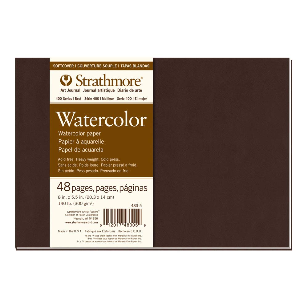 Strathmore 400 Series Watercolor Paper Art Book, Matte Brown Cover, Natural White, Hardbound, 24 Sheets, 8.5x5.5 inch