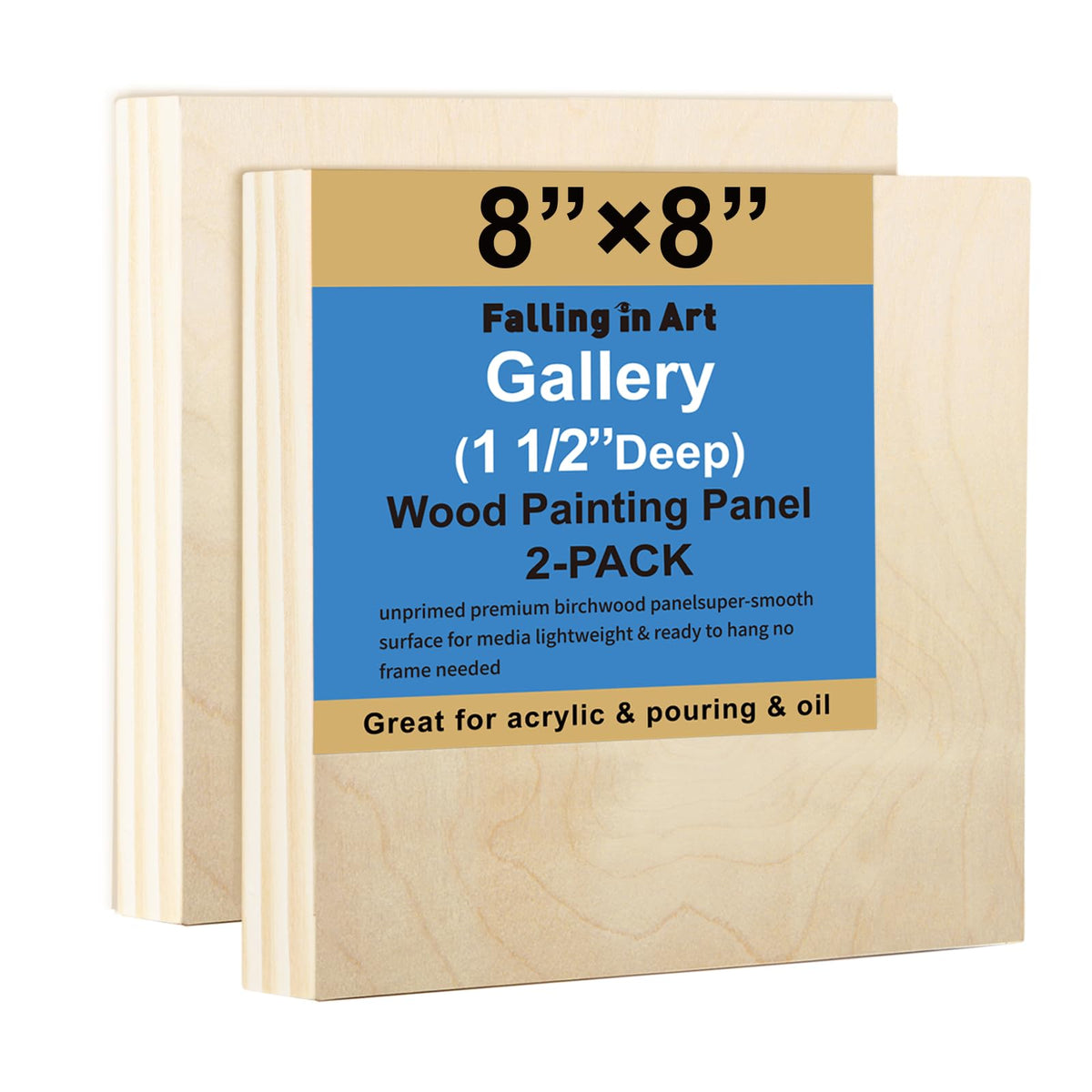 Falling in Art 2 Pack 12x12'' Unfinished Gallery Birch Wood Canvas Panels