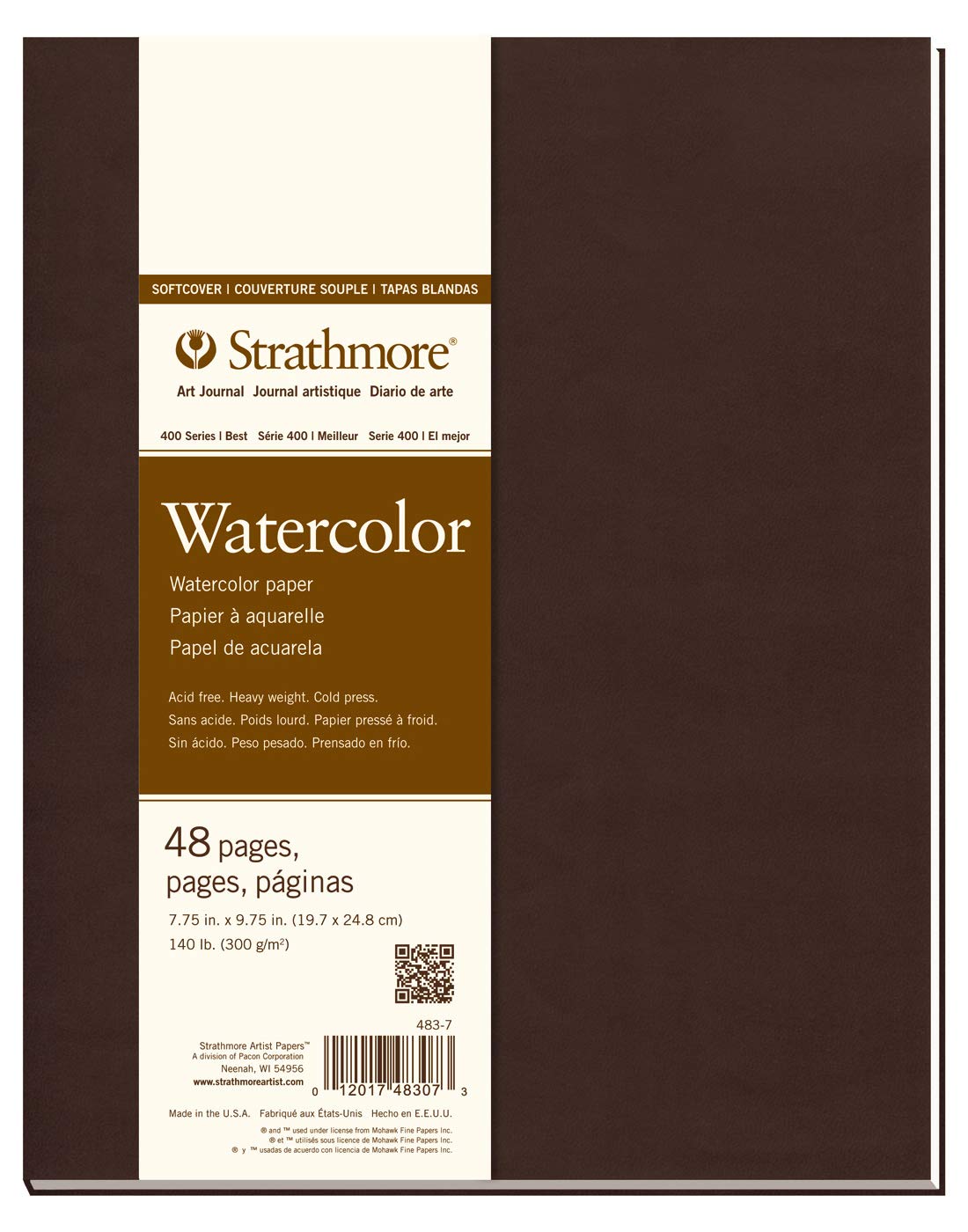 Strathmore 400 Series Watercolor Paper Art Book, Matte Brown Cover, Natural White, Hardbound, 24 Sheets, 8.5x5.5 inch