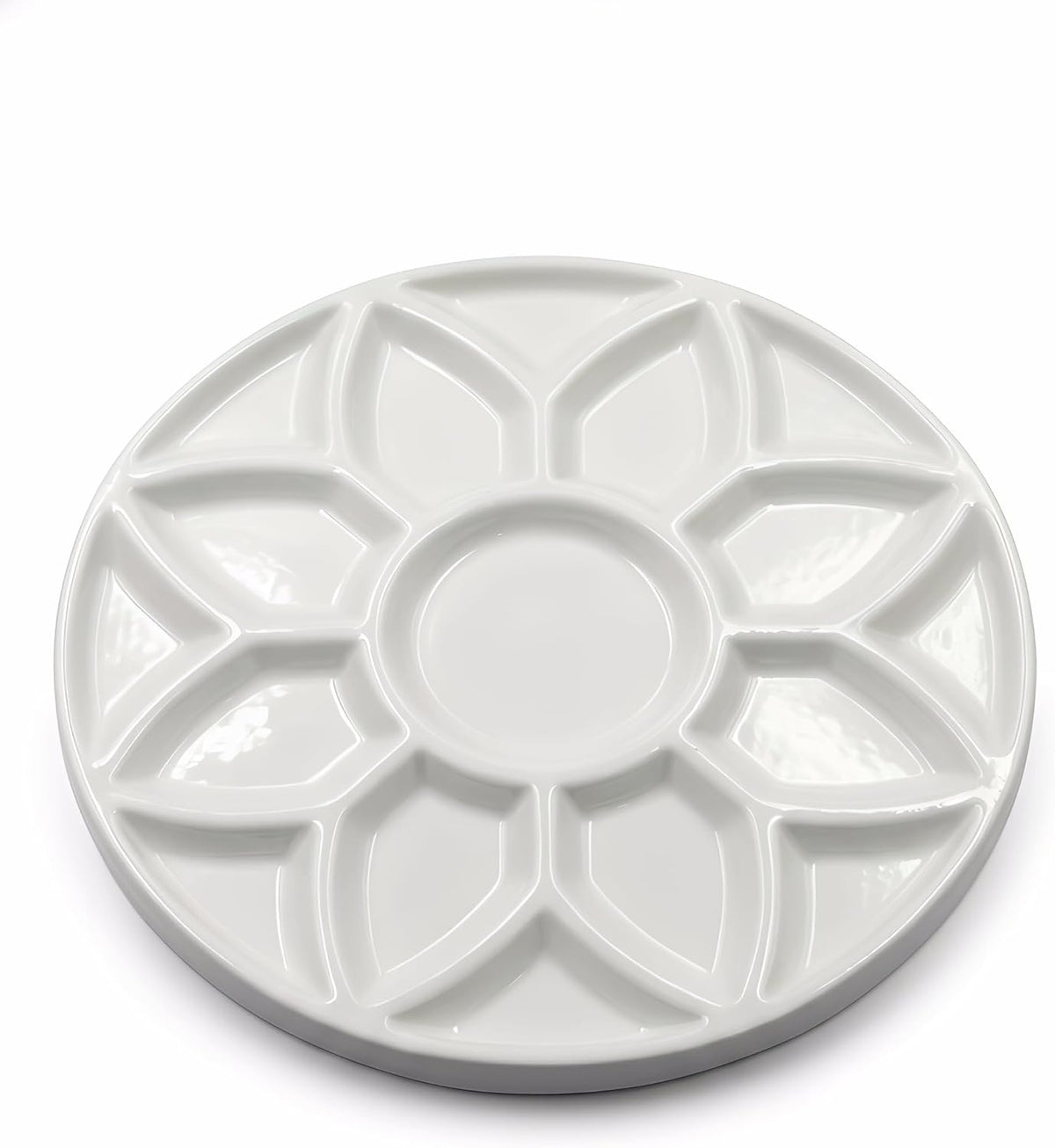 7 Inch Ceramic Watercolor Palette, Round White Flower Paint Tray