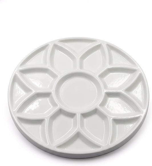 7 Inch Ceramic Watercolor Palette, Round White Flower Paint Tray