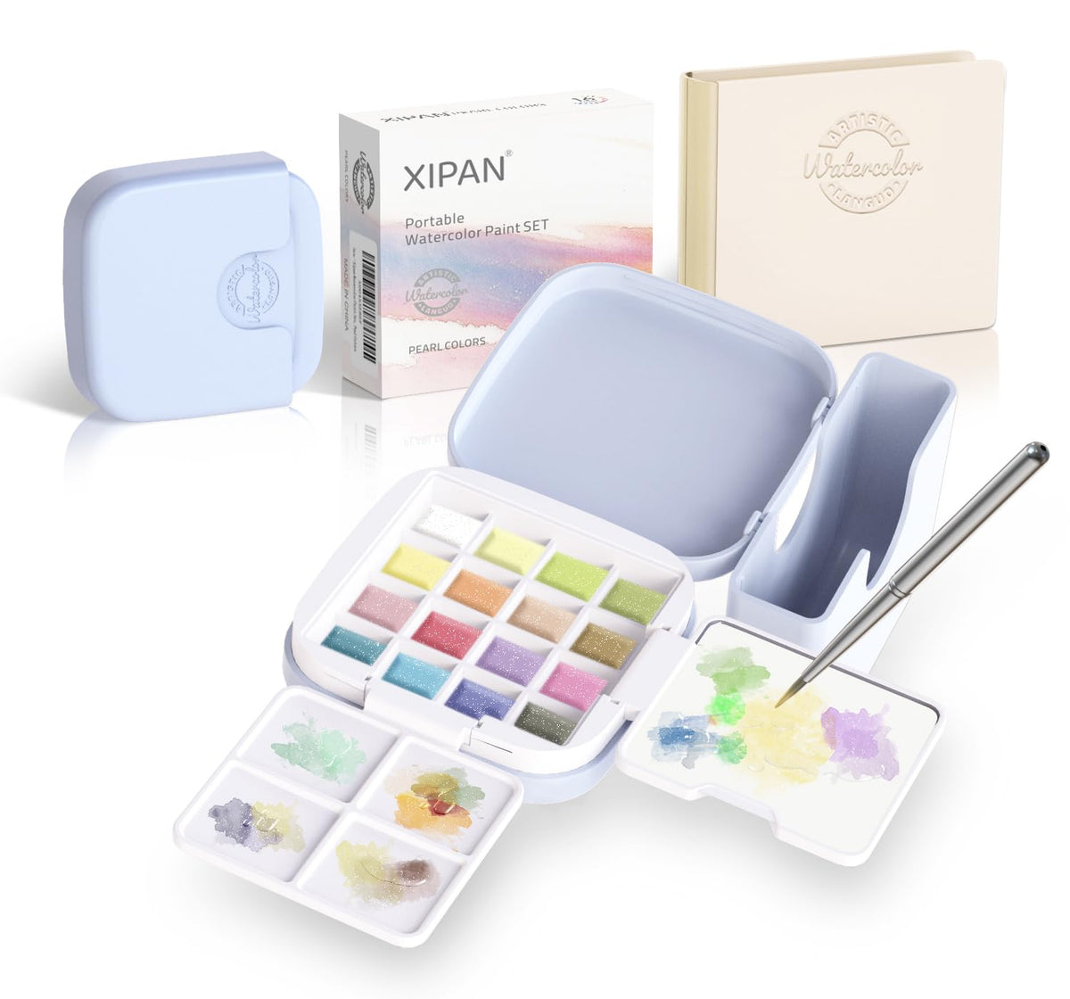 Mini Watercolor Paint Set, Compact Travel Art Kit with 16 Colors