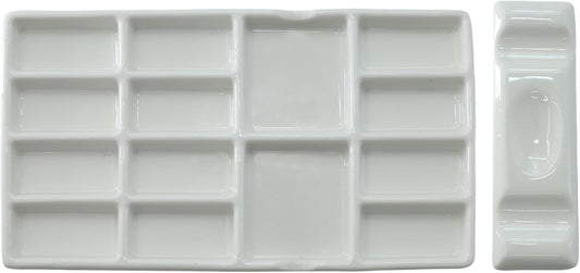 14-Well Ceramic Paint Palette, Porcelain Watercolor Painting Palette, Porcelain Paint Tray，Ideal for Watercolor Tin and Painting Supplies。（2ps）