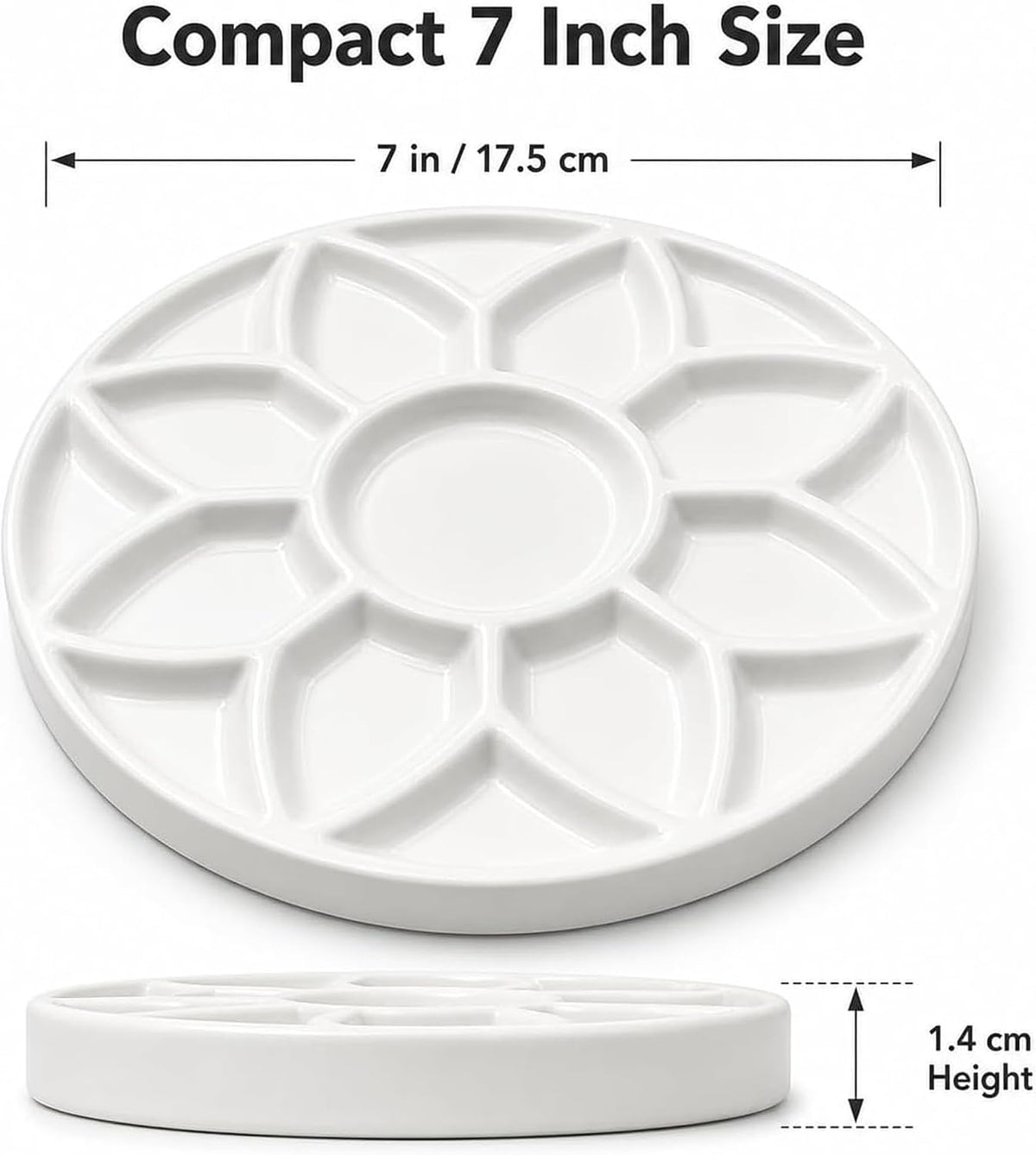 7 Inch Ceramic Watercolor Palette, Round White Flower Paint Tray