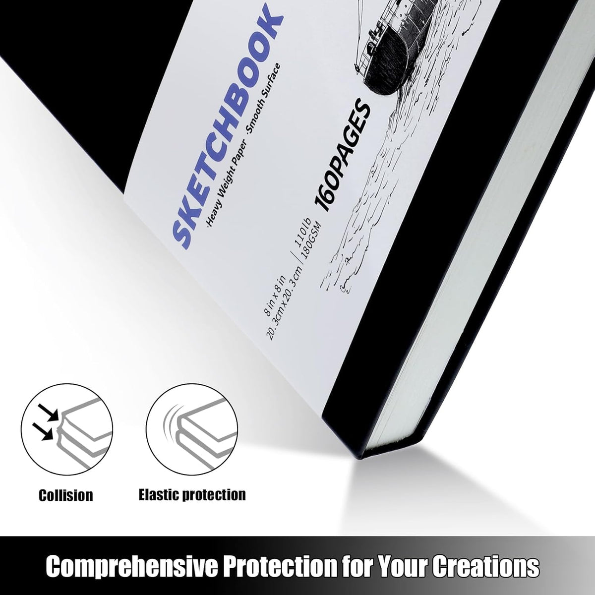 80 Sheets Hardcover Square Sketchbook 8×8In, 180gsm Heavyweight Drawing Pad