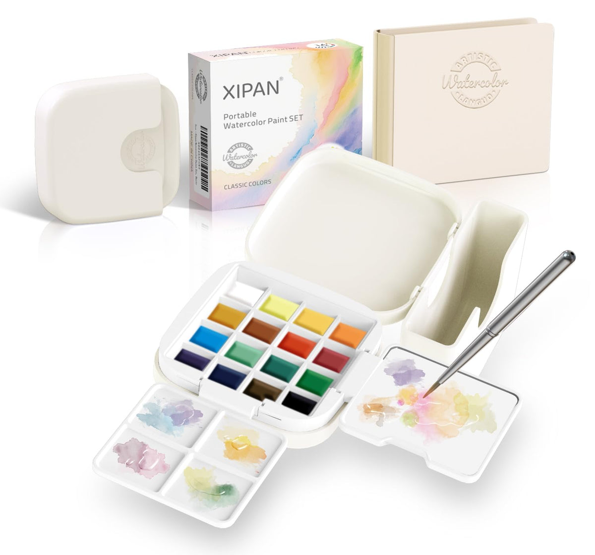 Mini Watercolor Paint Set, Compact Travel Art Kit with 16 Colors