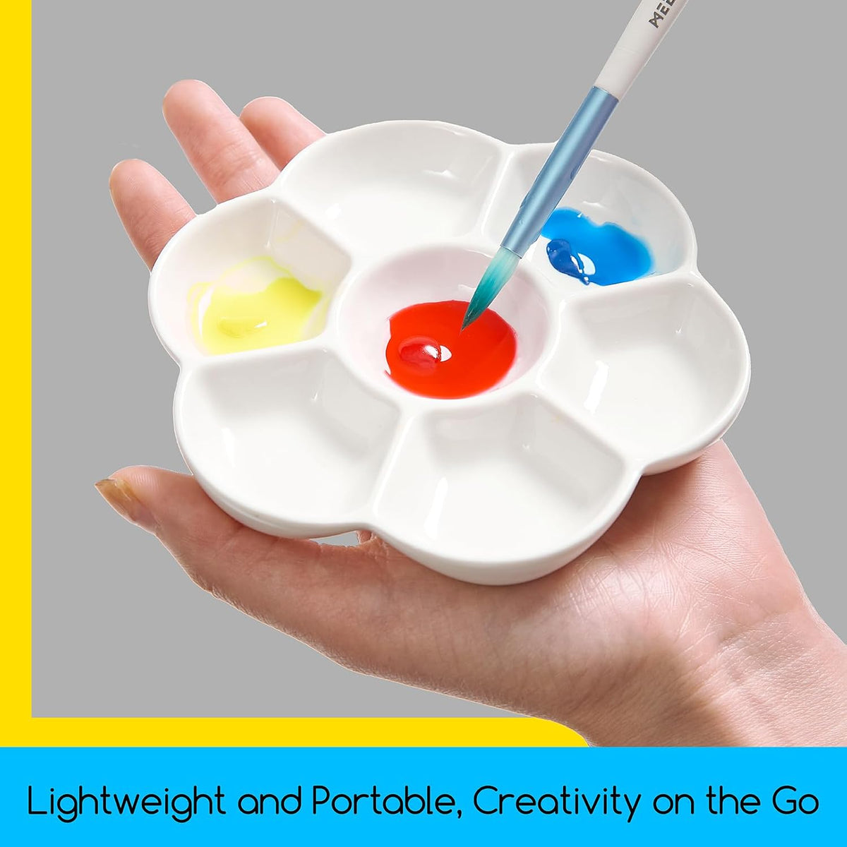 MEEDEN Ceramic Watercolor Paint Palette: 7-Well Color Mixing Tray 4.7"x0.6"