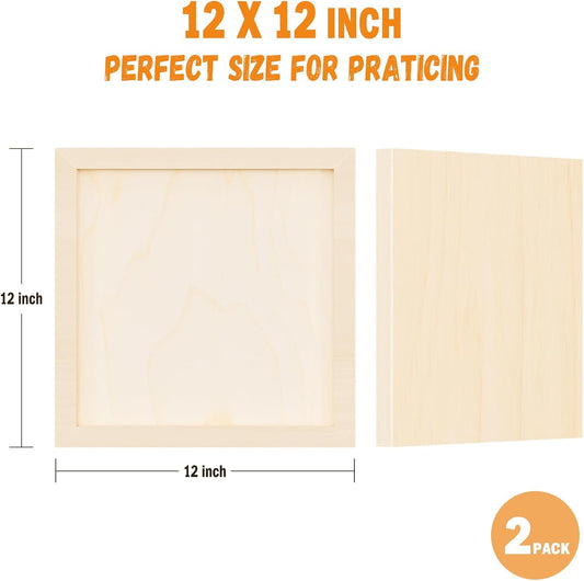 Wood Panels for DIY Painting - Christmas Crafts & Home Décor | 12x12 Inch Canvas Wood Boards, Unfinished Wooden Canvas for Adults (3-Pack)
