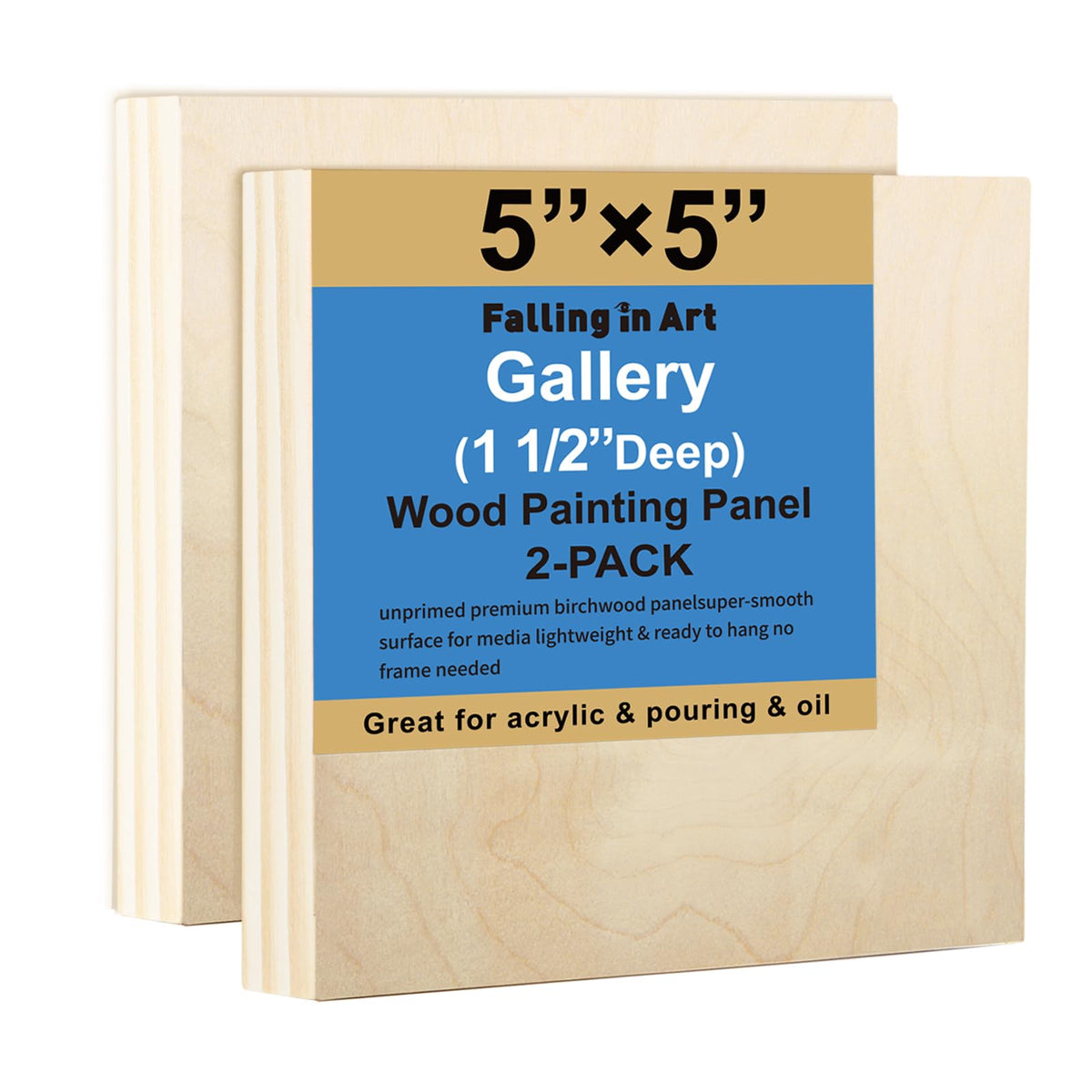 Falling in Art 2 Pack 12x12'' Unfinished Gallery Birch Wood Canvas Panels