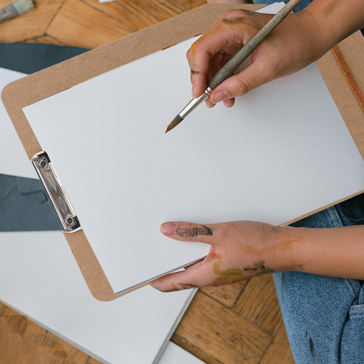 Frcctre 4 Pack 13x17 Inch Sketch Drawing Boards, Portable Wooden Clipboards with Handle and Low-Profile Metal Clip for Sketching, Drawing, Painting, Class Studio Art Supplies