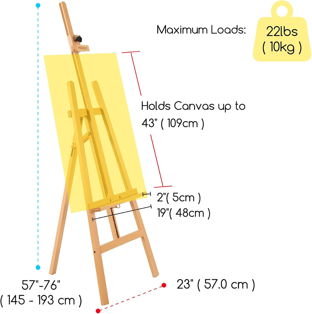 MEEDEN Painting Wooden Art Easel: Solid Beechwood, Hold Canvas up to 43"