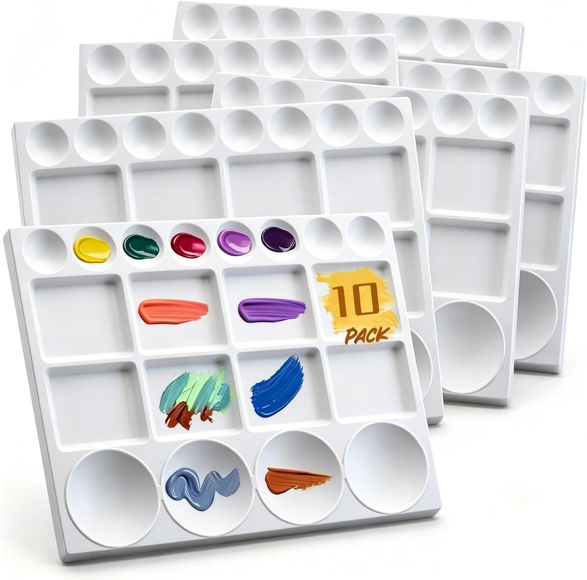 Lyellfe 10 Pack Plastic Palette, 20 Well Reusable Paint Palette