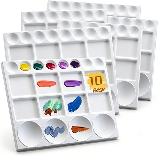 Lyellfe 10 Pack Plastic Palette, 20 Well Reusable Paint Palette