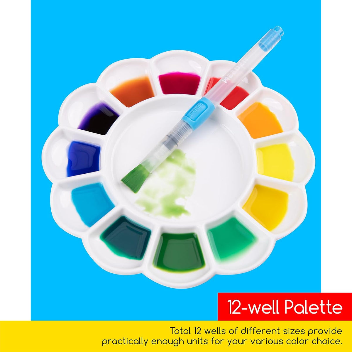 MEEDEN Ceramic Watercolor Paint Palette:12-Well Artist Mixing Tray 7.9x7.9