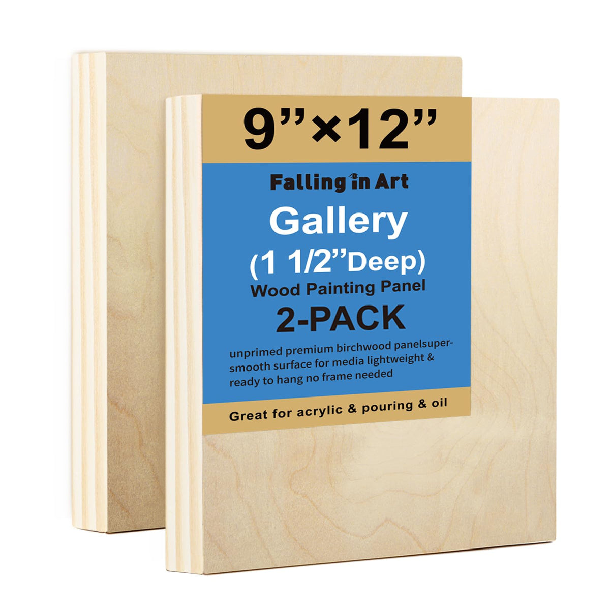 Falling in Art 2 Pack 12x12'' Unfinished Gallery Birch Wood Canvas Panels