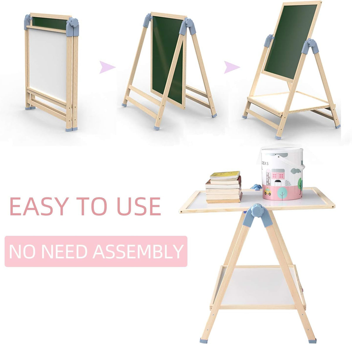 QZMTOY Kids Art Easel, Deluxe Standing Easel Set, Adjustable Art Table