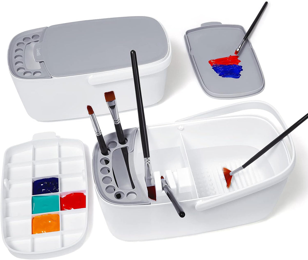 GAMENOTE Paint Brush Cleaner, Paint Brush Holder and Palette, White