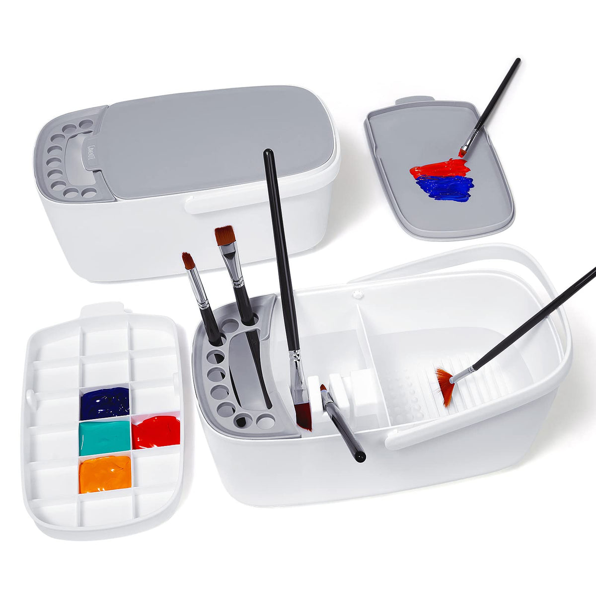 GAMENOTE Paint Brush Cleaner, Paint Brush Holder and Palette, White