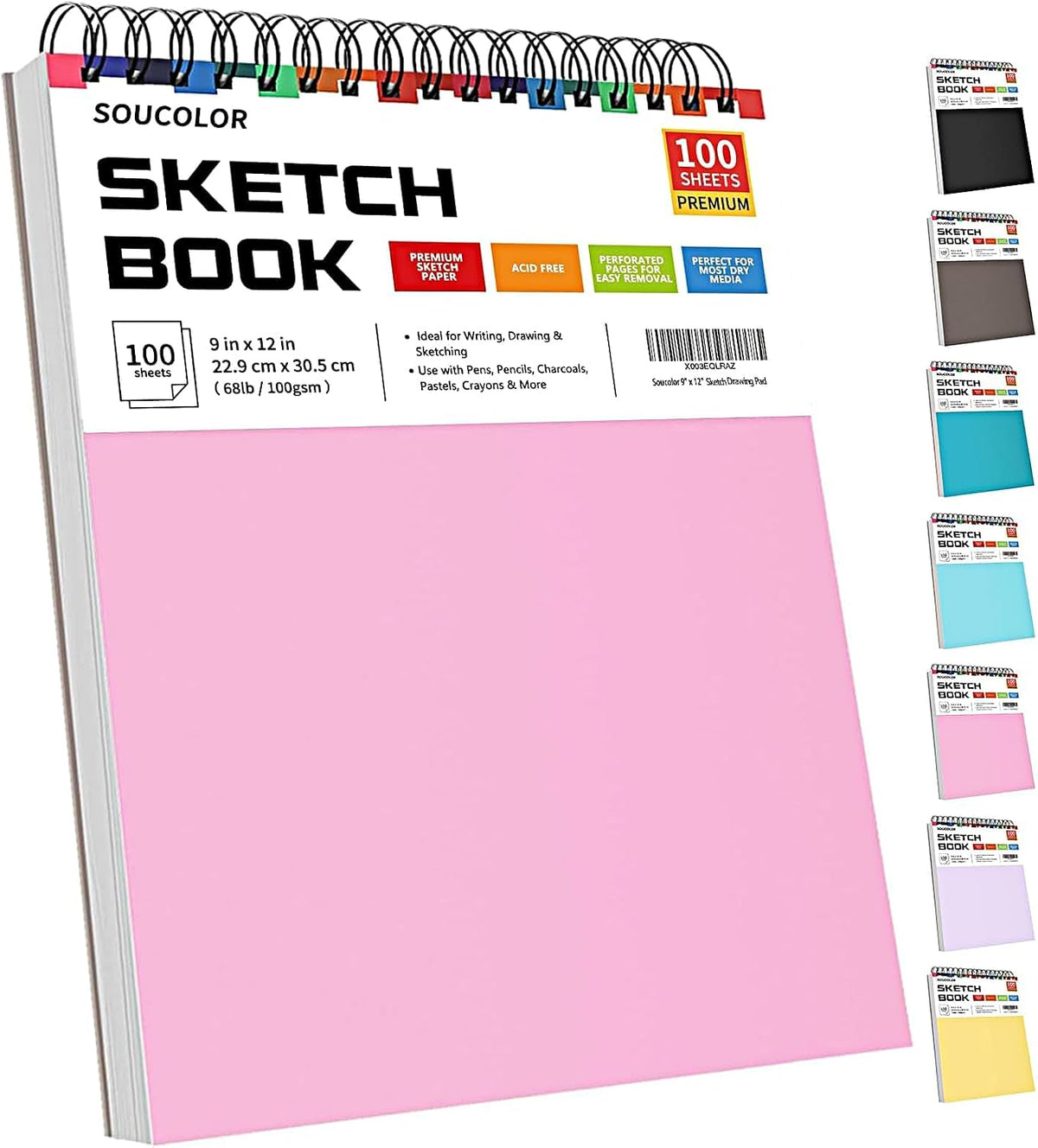 Soucolor Cute Sketch Book 9" x 12" Drawing Paper,Pink Teen Girls Sketchbook