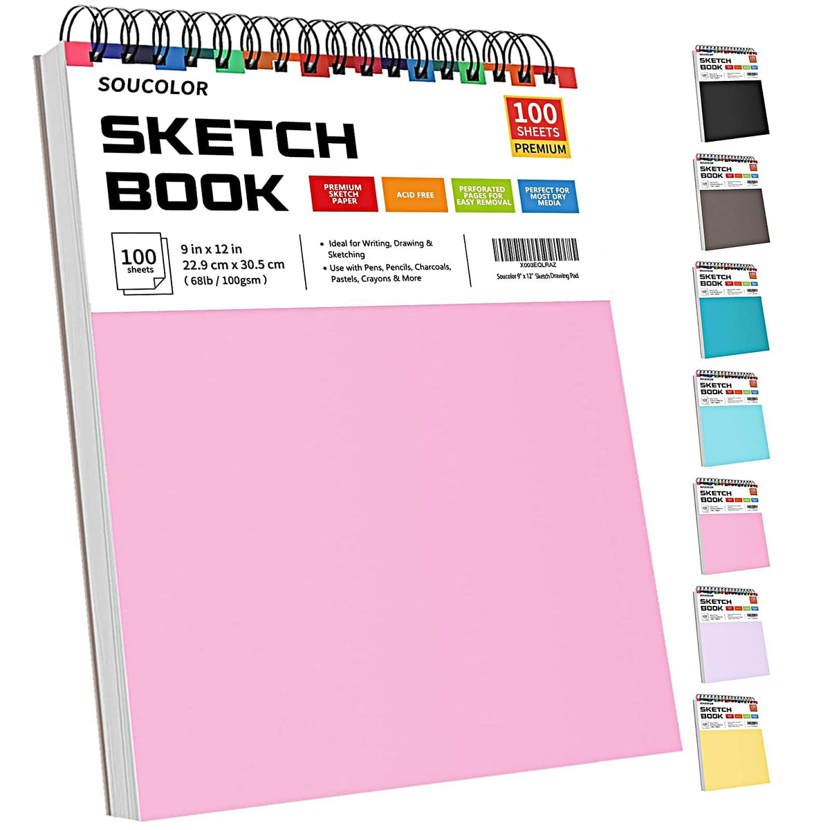 Soucolor Cute Sketch Book 9" x 12" Drawing Paper,Pink Teen Girls Sketchbook