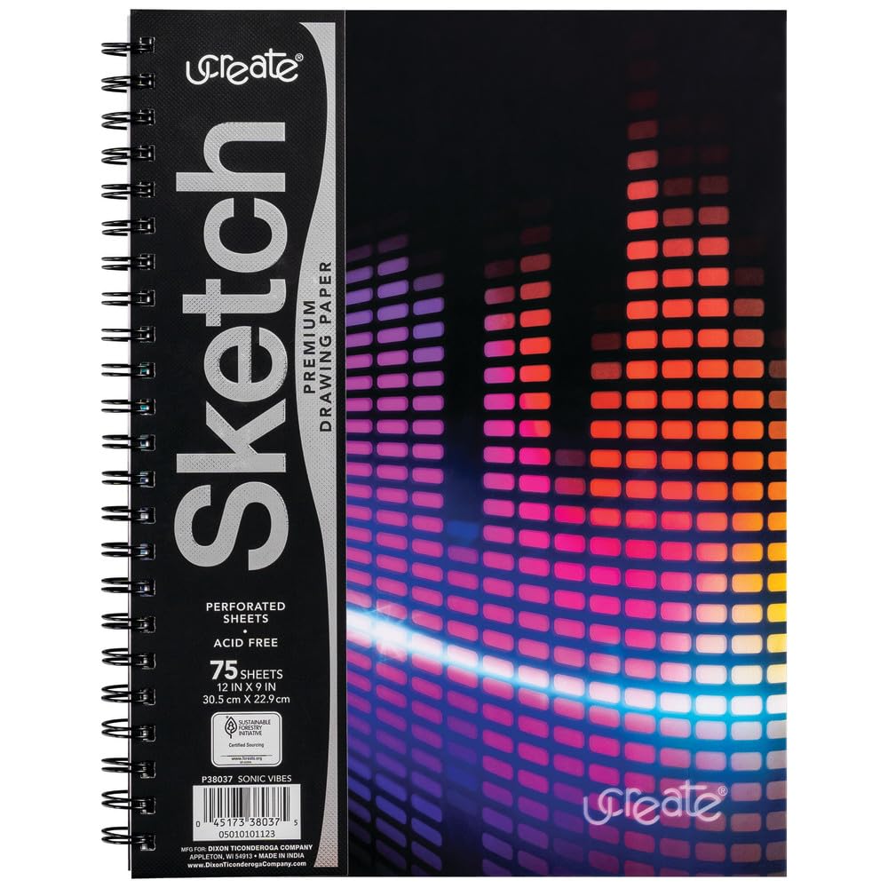 UCreate Fashion Poly Sketch Book, Kaleidoscope, 9'' x 12'', 75 Sheets