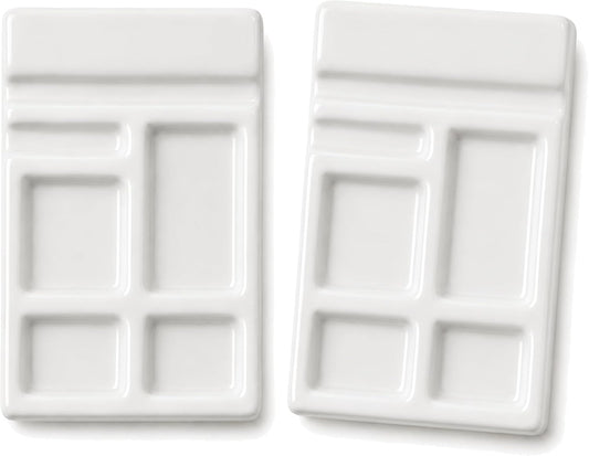 2 Pack Mini White Ceramic Paint Palette with Brush Rest