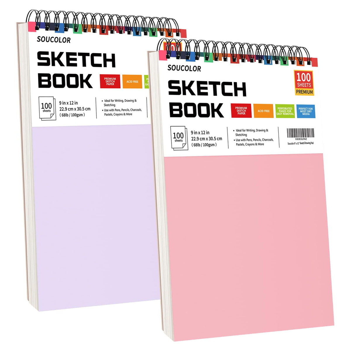 Soucolor Cute Sketch Book 9" x 12" Drawing Paper,Pink Teen Girls Sketchbook