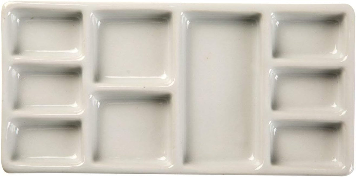 MEEDEN 9-Well News Ceramic Rectangle Artist Paint Palette for Watercolor Gouache Acrylic Oil Painting, 6-4/5 by 3-1/3-Inch