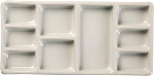 MEEDEN 9-Well News Ceramic Rectangle Artist Paint Palette for Watercolor Gouache Acrylic Oil Painting, 6-4/5 by 3-1/3-Inch