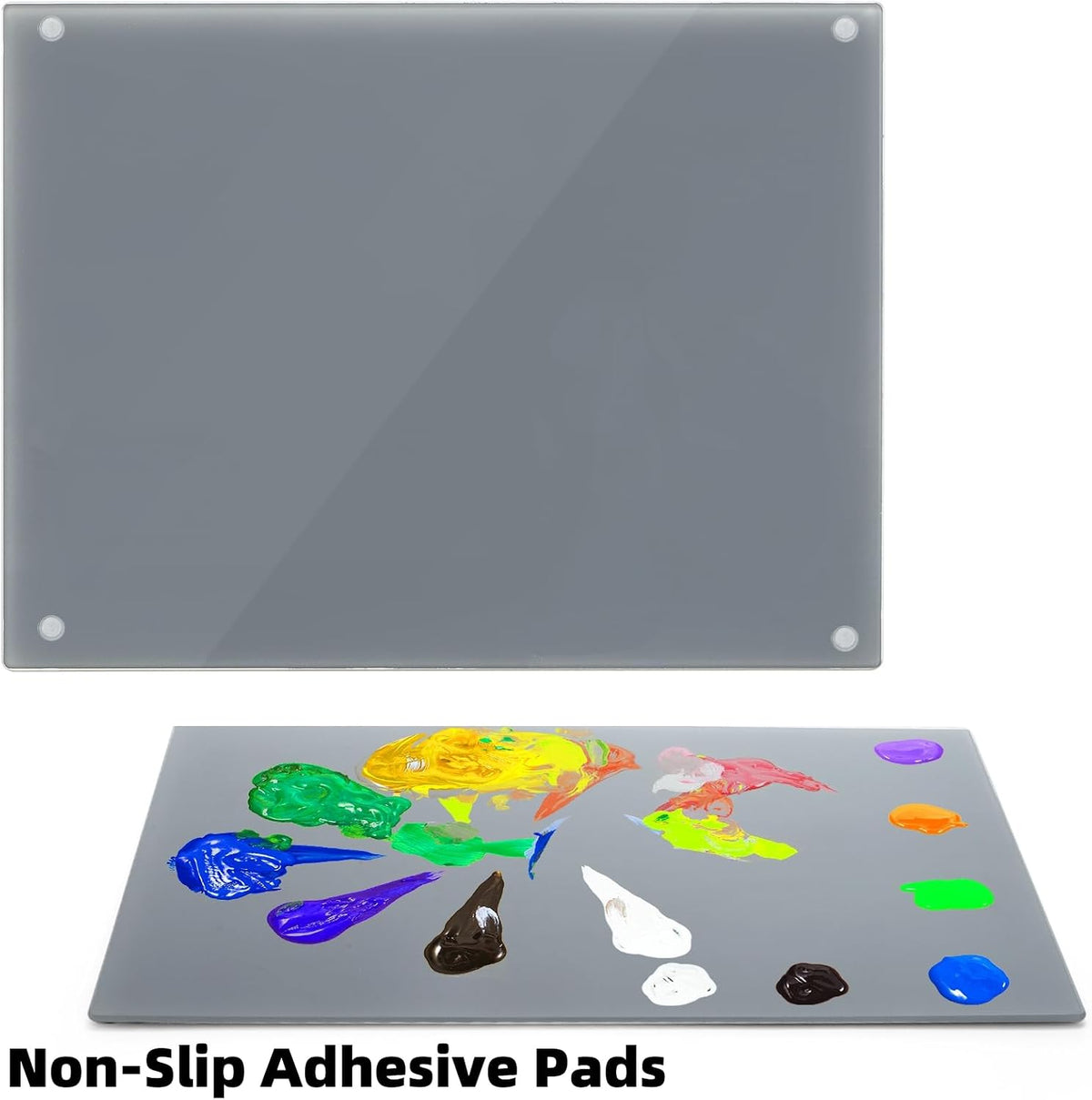 2 Pack Neutral Grey Tempered Glass Palettes, 12" x 16" Large Paint Palette, Scratch Resistant Paint Mixing Pallets, Easy to Clean Artist Palette for Oil Acrylic Watercolor Gouache DIY Craft