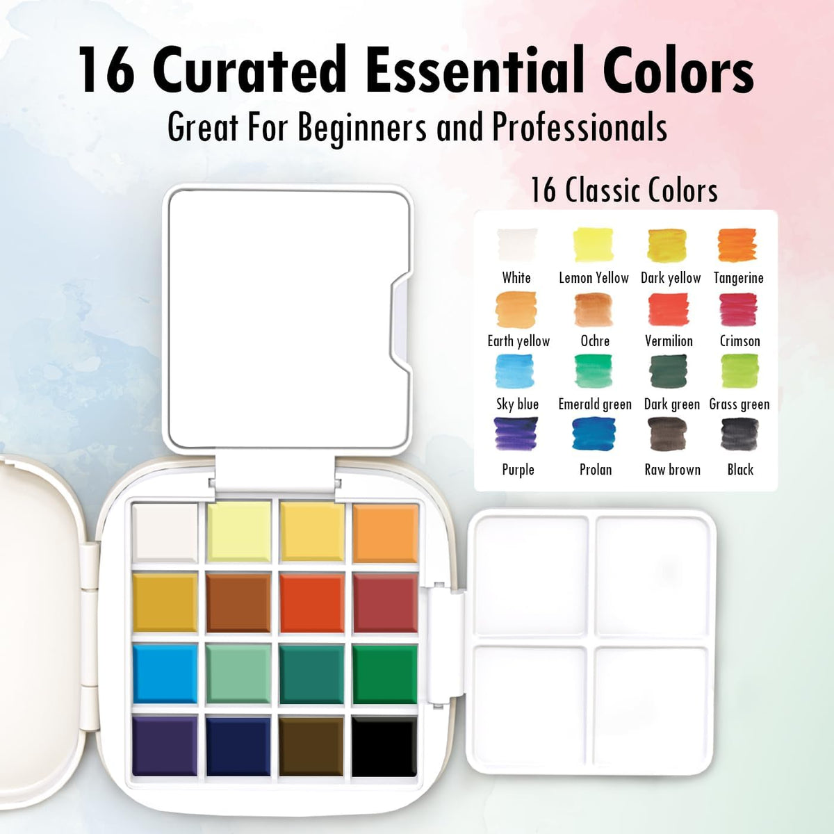 Mini Watercolor Paint Set, Compact Travel Art Kit with 16 Colors
