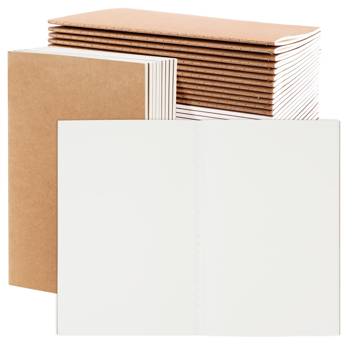 EOOUT 100pcs A5 Blank Kraft Notebooks, Journals in Bulk, Sketchbooks Bulk for Kids, 60 Pages, 80GSM, 8.3 X 5.5 Inch, Travel Journal Set, Travelers, Students and Office