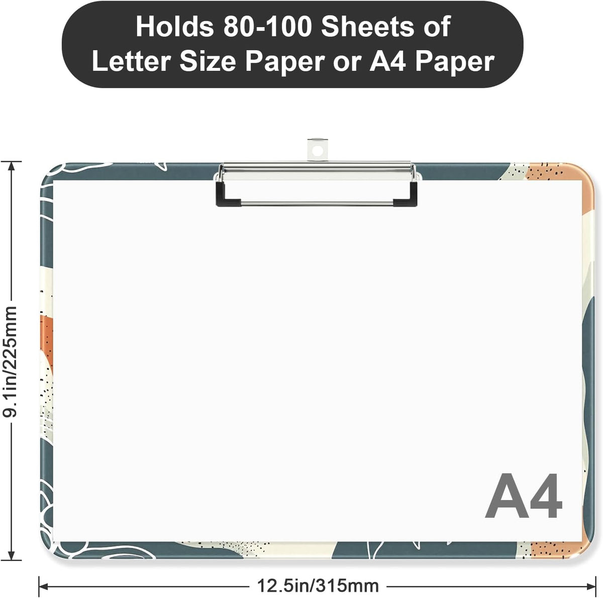 Plastic A4 Clipboard Landscape, Fashion Clip Board with Low Profile Clip for Drawing, Sketching, Art Supplies, Drafting Supplies, Boho Leaf