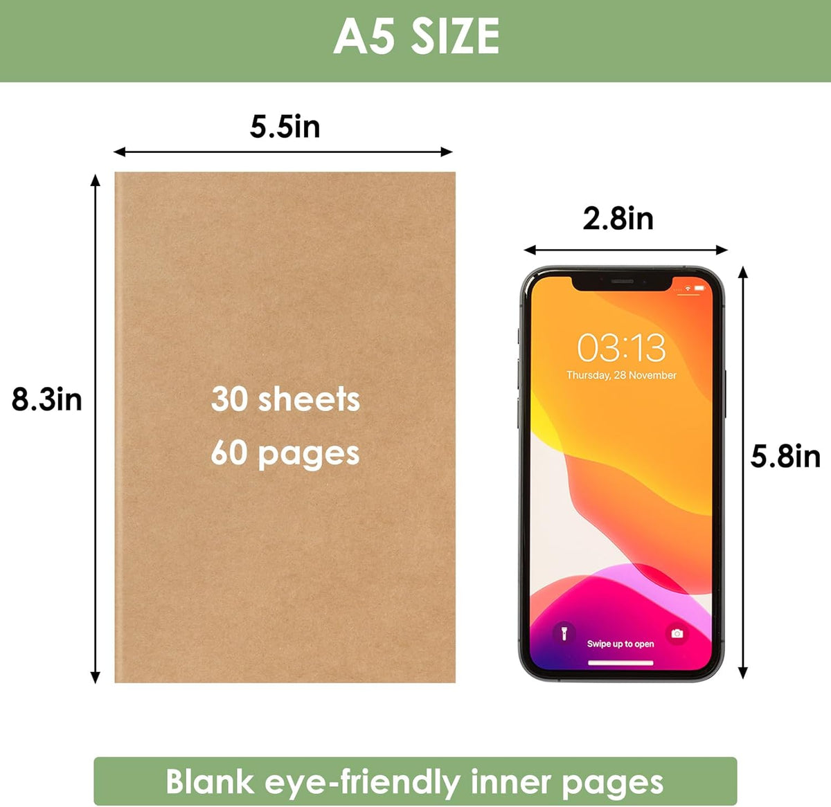 LABUK 50 Pack Blank Kraft Notebooks A5 Journals Sketchbook Bulk Drawing Pad Book Bulk for Kids Junk Journal, A5, 60 Pages, 8.3 x 5.5 Inches