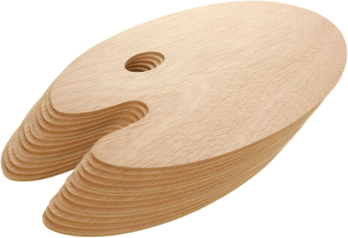 25 Pack Wood Painting Palette, Oil Wooden Paint Palette, Oval-Shaped Artist Painting Palette with Thumb Hole, Art Pallet for Painting (8 x 12 Inches)