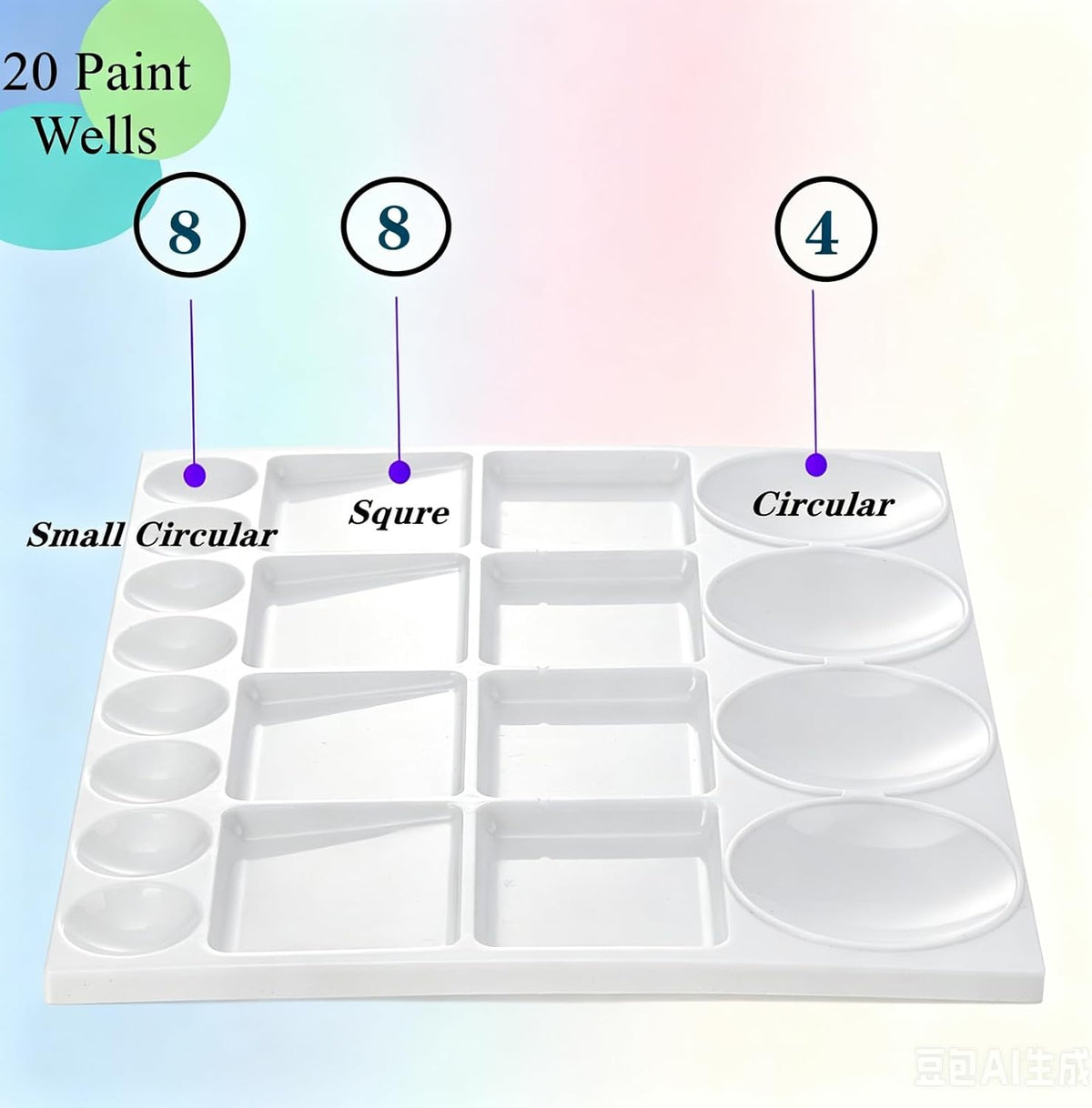 Lyellfe 10 Pack Plastic Palette, 20 Well Reusable Paint Palette