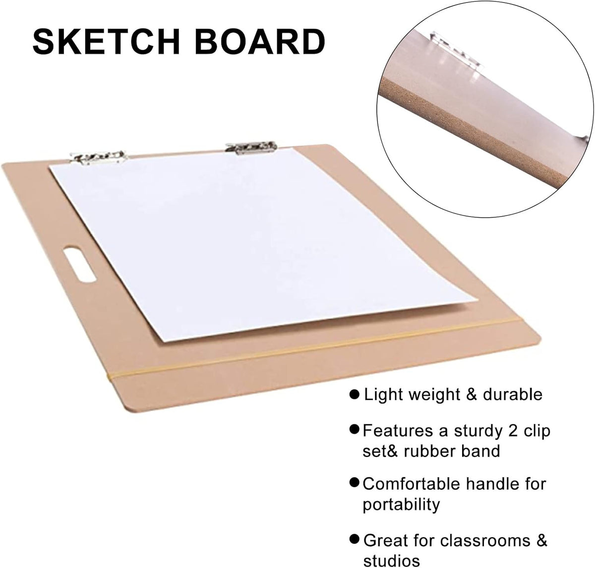 Vencer 18" x 24" Artist Sketch Tote Board,Drawing Board with Clips and Handle for Classroom,Studio or Field Use,VAB-002