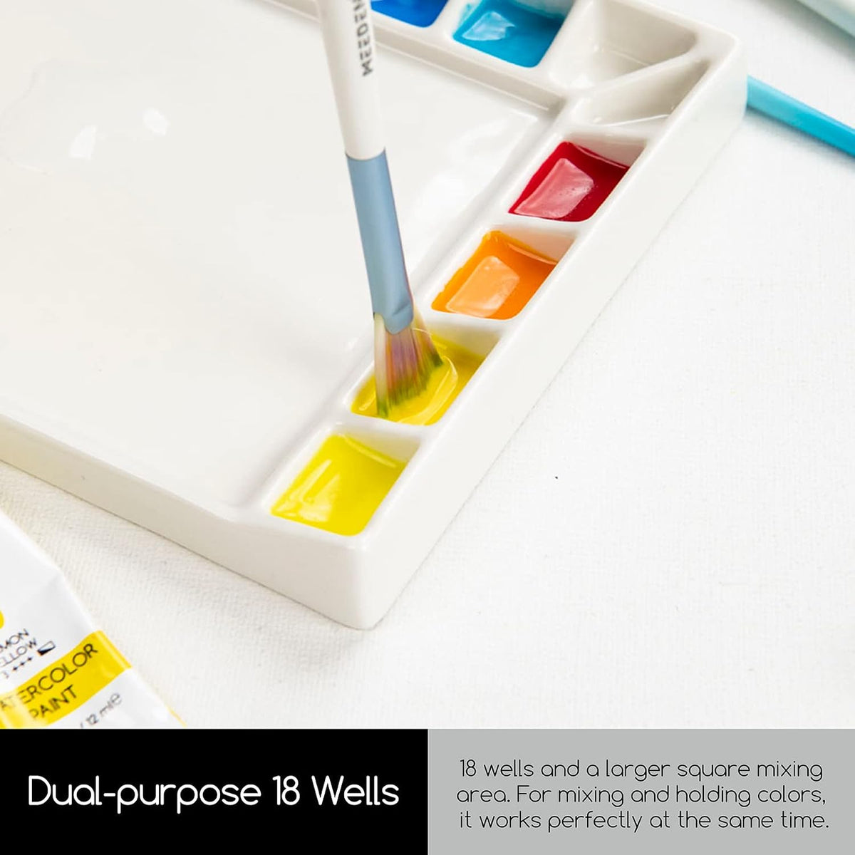 MEEDEN Ceramic Watercolor Paint Palette: 18-Well Artist Paint Mixing Tray