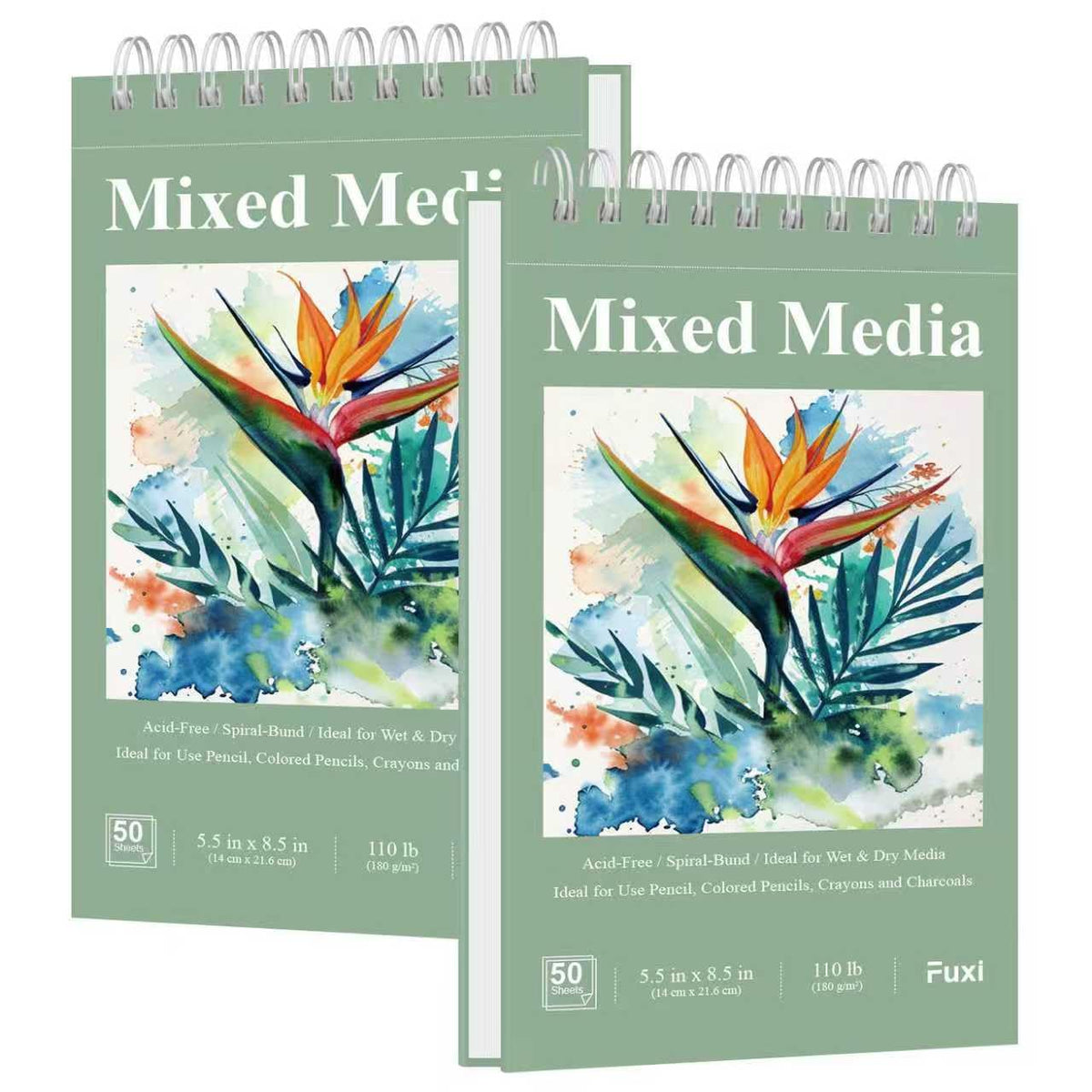 Fuxi Small Sketch Book, Spiral-Bound Sketchbook 5.5 x 8.5 2-Pack 200 Sheets