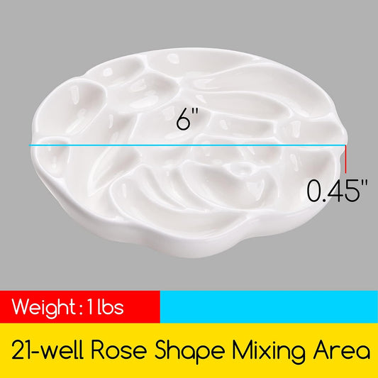 MEEDEN Porcelain Paint Palette, Ceramic Watercolor Pallet Mixing Tray, Rose Shaped Design